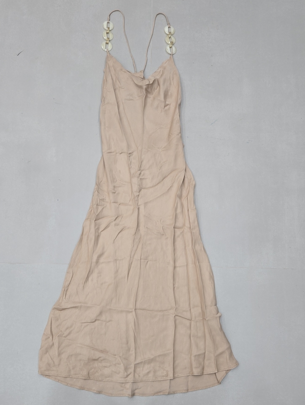 Zara Beige Maxi Slip Dress with Disc-Strap Detail Size XL